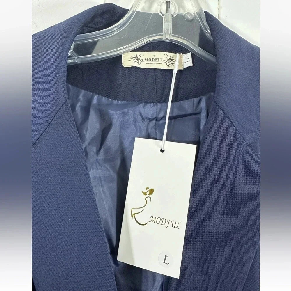 NEW MODFUL Womens Navy Blue Business Blazer Office Jacket Size Large L - Picture 3 of 5
